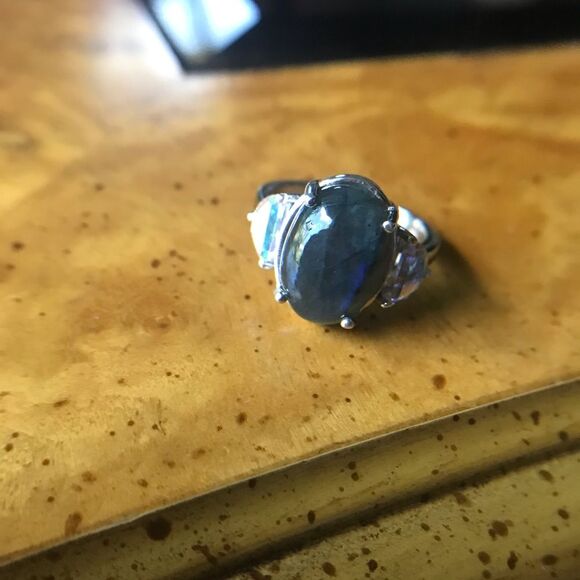 Natural Labradorite Mystic Topaz Sterling Silver Ring Size 7 - Picture 4 of 7
